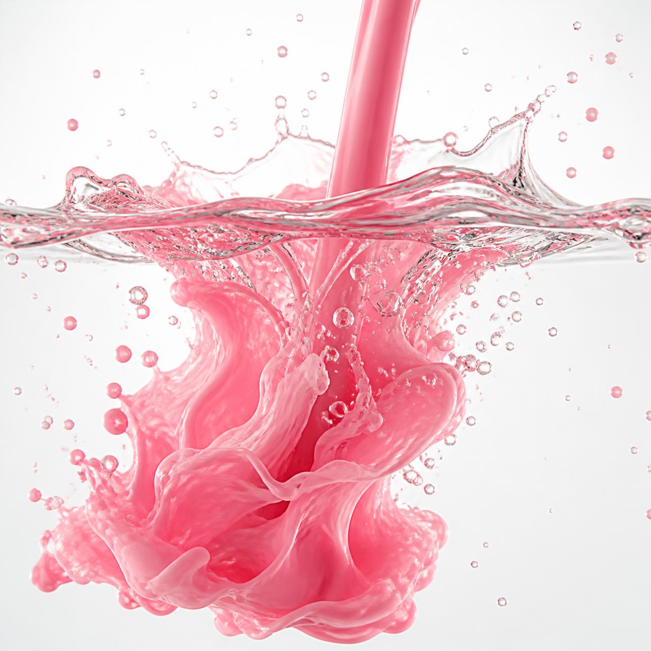 Pink liquid dropping into water